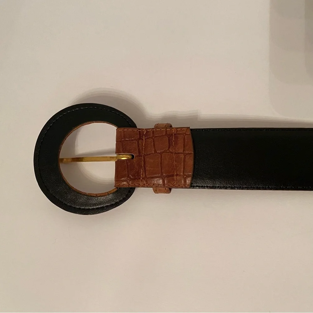 TOGETHER CRAFTS BELT BROWN CROC LOOK LEATHER VINTAGE SIZE S M
